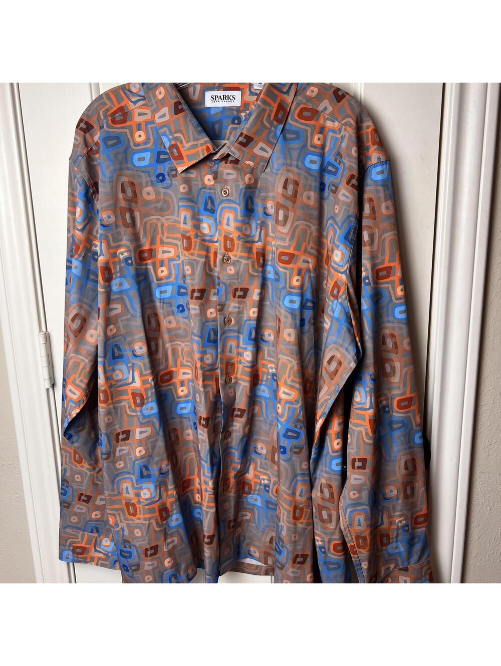 Unique John Sparks Men Dress Shirt Retro Bold Abstract All Over Print NWOT XXL